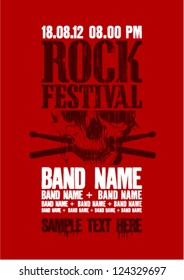 Rock festival design template with skull and place for text.