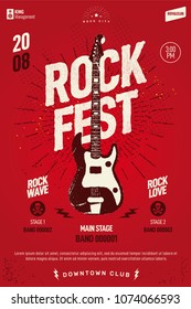 Rock festival event poster, live guitar rock concert party