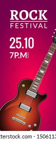 Rock festival flyer event design template with guitar. Rock banner brochure invitation.