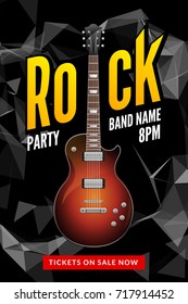 Rock festival flyer event design template. Guitar vector poster music band