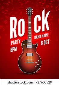 Rock festival flyer event design template. Guitar rock vector poster music band.