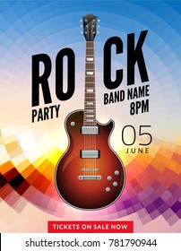 Rock festival flyer event design template. Guitar vector poster music band.