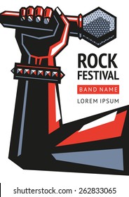  Festival de rock. Ilustración de una mano con un micrófono.