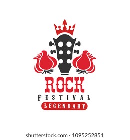 Rock festival legendary logo, emblem for Rock fest, guitar party or musical performance vector Illustration on a white background