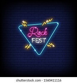Rock Festival Neon Signs Style Text Vector