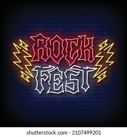 Rock Festival Neon Signs Style Text Vector