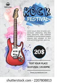 Rock festival poster with a electric guitar