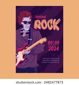 Rock Festival Poster with Guitarist Skeleton Illustration