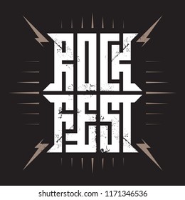 Rock festival poster with lightnings. Rock Fest - concept for flyer or t-shirt print.