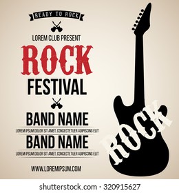 Rock festival poster. Rock and Roll guitar sign