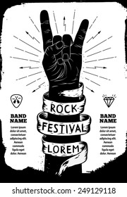 Rock festival poster  Rock   Roll hand sign