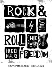 Rock festival poster. Rock and Roll sign. Slogan graphic for t shirt.