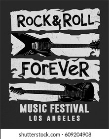 Rock festival poster. Rock and Roll sign. Slogan graphic 

