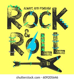 Rock festival poster. Rock and Roll sign. Slogan graphic 

