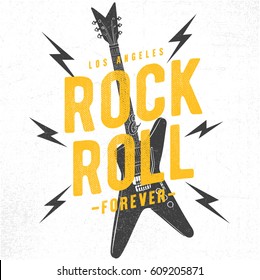 Rock festival poster  Rock   Roll sign  Slogan graphic 

