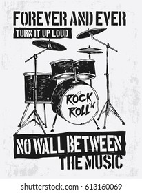 Rock festival poster. Rock and Roll sign. Slogan graphic for t shirt.