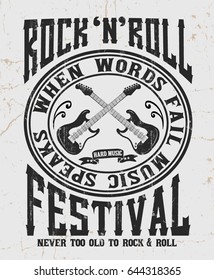 Rock festival poster  Rock   Roll sign  Slogan graphic for t shirt