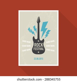 Rock festival poster template. Electric guitar. Vector illustration.