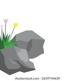 rock and flower vector element design template web