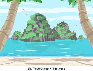 Rock Formation on Seaside beach typical sceneries in Philippines and Thailand. Editable Clip Art.