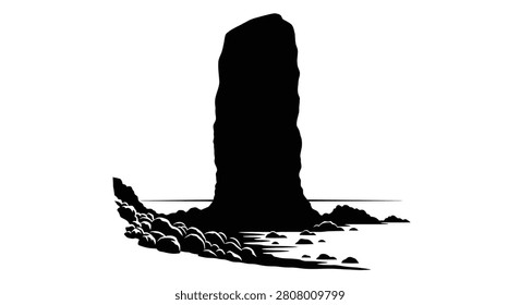 Rock formation silhouette against a white background silhouette