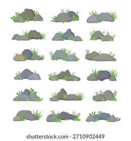 Formaciones de Rock con Ilustraciones de hierba para el diseño del paisaje
