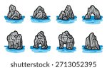 Rock formations in water with transparent background