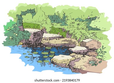 The rock in the garden vector for decoration, background, illustration