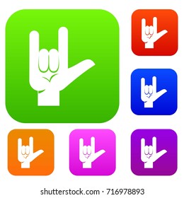 Rock gesture set icon color in flat style isolated on white. Collection sings vector illustration