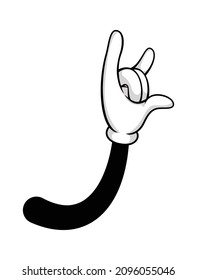 Rock gesture, support sign hand, comic cartoon. Vector rock gesture, art metal and rocknroll insignia illustration