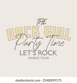 O slogan de tipografia do tempo da festa da menina do rock para a impressão da camisa, o projeto gráfico do tee. 