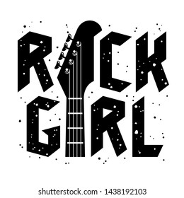 Rock Girl typography for girl t-shirt print design. Vector illustration with grunge effect