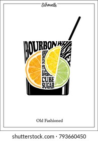 Rock glass, cocktail, Silhouette, Old Fashioned, typography, Fruit color