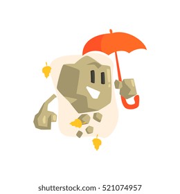 Rock Golem Asteroid Monster With Orange Umbrella Under Falling Yellow Leaves Outdoors In Autumn Season