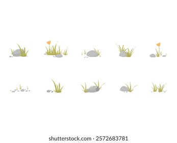 Rock And Grass Design Element Set