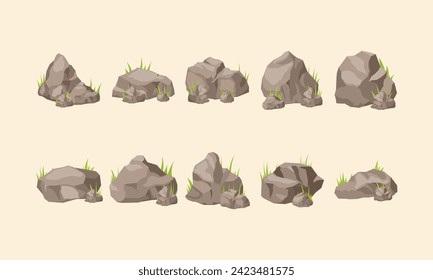 Juego de elementos de ilustración de rock and Grass