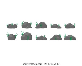 Rock And Grass Illustration Element Set