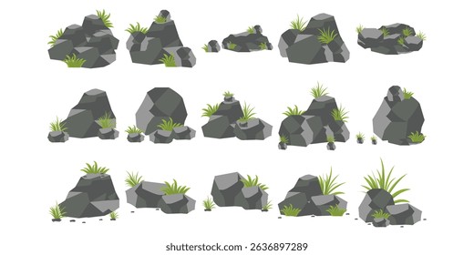 Rock with Grass Simple Illustration