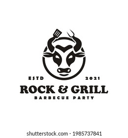 rock and grill bbq logo vintage