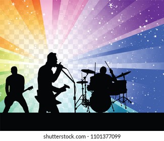 Rock group silhouette on colorfull background. Vector illustration with transparency.