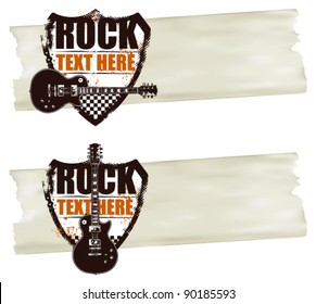 rock grunge shield with guitar and paper banner