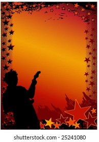 rock grunge vector guitar player with stars with space for text