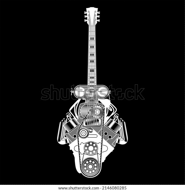 Rock Guitar with Car\
Engine illustration 