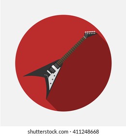 Rock guitar in flat style on a red background. 