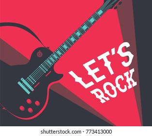 Rock Guitar Flat Vector Illustration. Electrical Guitar Poster Concept. High Contrast Lighting.