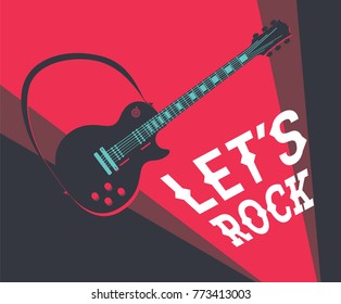 Rock Guitar Flat Vector Illustration. Electrical Guitar Poster Concept. High Contrast Lighting.