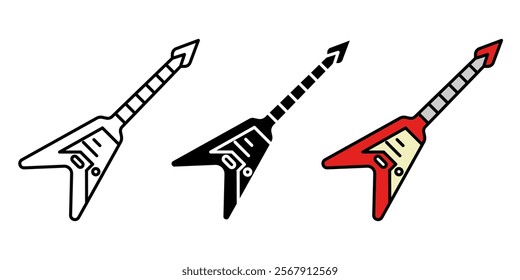 Rock guitar icon. Electric guitar vector illustration. Retro style bass guitar symbol. Cool musician equipment. Modern musical instrument sign. Metal band pictogram. Red rock guitar silhouette.