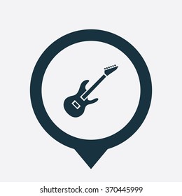 rock guitar icon, on white background map pin