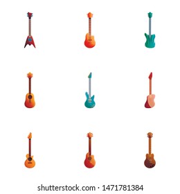 Rock guitar icon set. Cartoon set of 9 rock guitar vector icons for web design isolated on white background