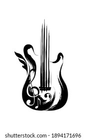 Rock guitar from ink and paint splashes. Art decoration element.